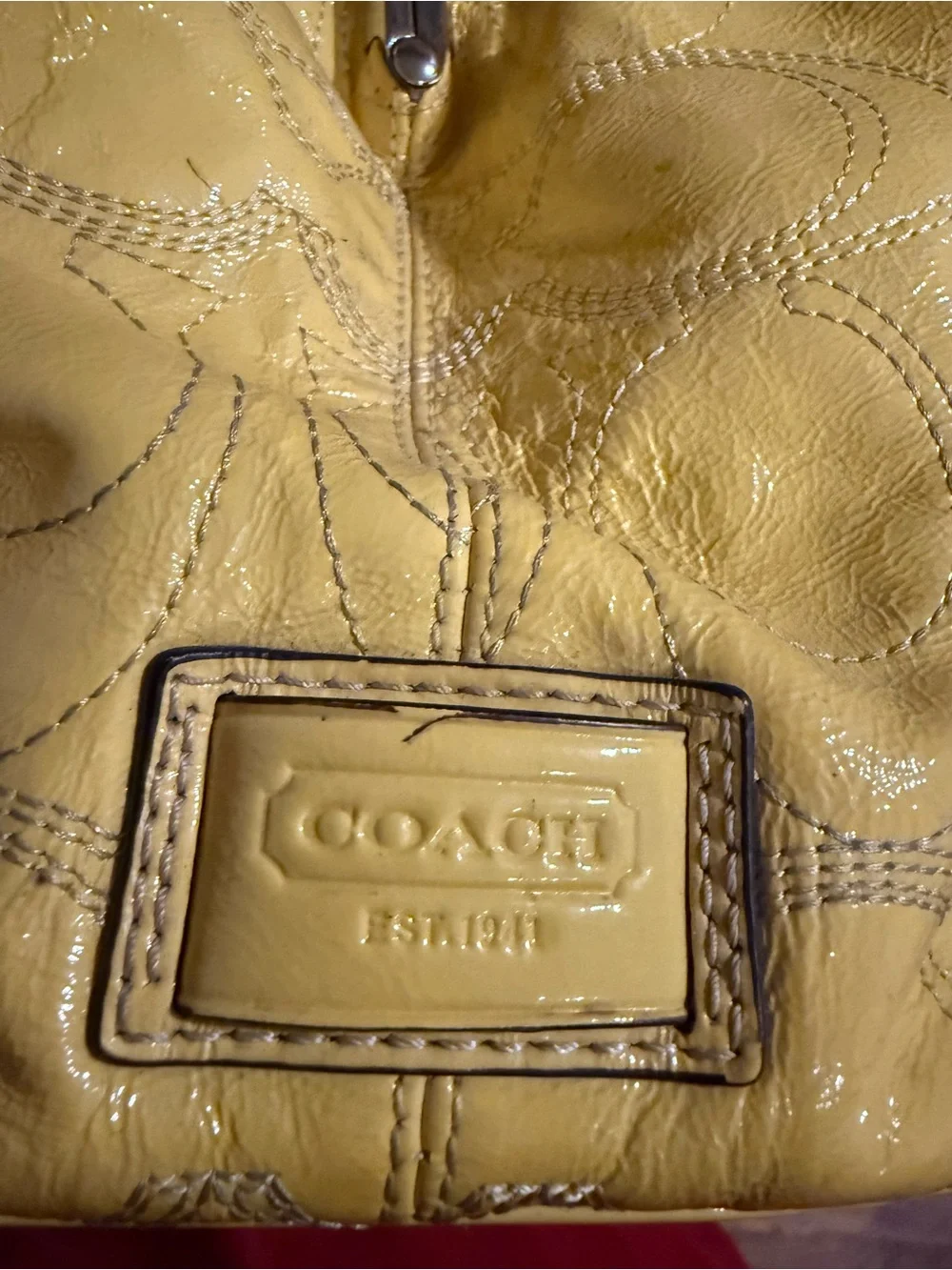 Coach Yellow Leather Signature Tote with Embossed Logo Circles